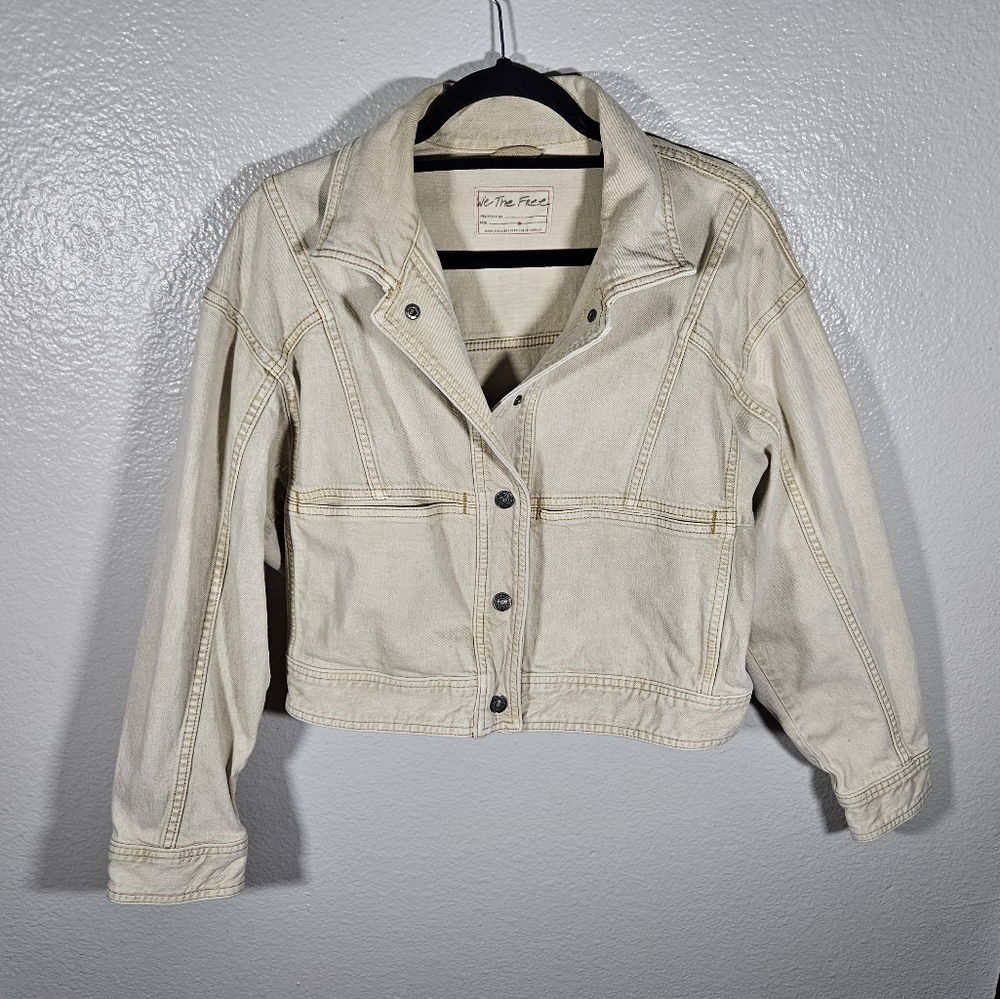 We The Free Cream Cropped Denim Jacket